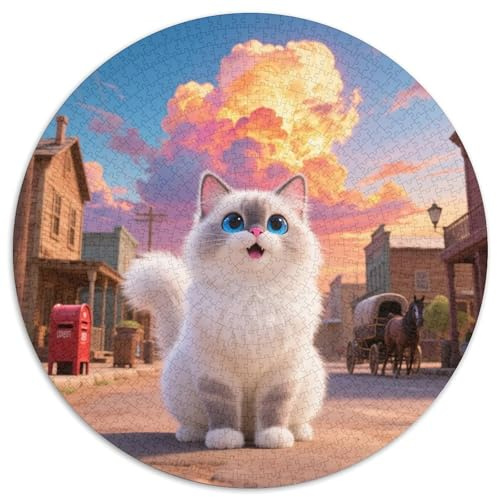 Ragdoll Katze 1000 Teile Puzzle Tiere Runde Kreispuzzles Für Erwachsene Und Kinder Pädagogisches Für Erwachsene Kinder Buntes Tier Stressabbau-Spielzeug 1000pcs (67.5x67.5cm)