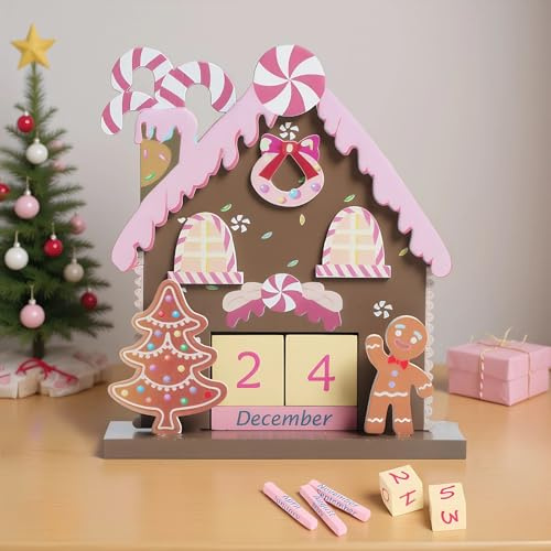 Weihnachtsdeko Kalender in Weihnachtshaus Form, Weihnachten Deko Adventskalender mit Verschiebbar Datum Block, Wiederverwendbare Kalender Weihnachten, Weihnachtskalender für Tischdeko Weihnachten (B)
