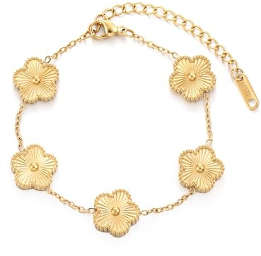 Four Leaf Clover Bracelet for Women 18K Gold Plated Stainless Steel Lucky 4 Leaf Gold Link Bracelet Jewelry Gift for Women