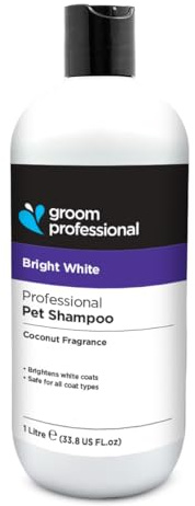 GROOM PROFESSIONAL Bright White Hundeshampoo (1 L) – Farbverstärkendes Shampoo mit Optischen Aufhellern, Für Weißes, Silbernes und Helles Fell, Professionelles 10 : 1 Konzentrat, UK