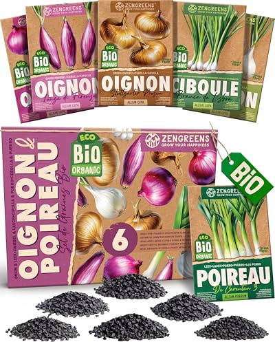 ZenGreens® - Set de semillas de cebolla & puerro eco - 6 variedades para cultivar fácilmente en el jardín, balcón o parterre elevado - Sementes verduras