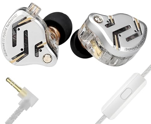 Yinyoo KZ ZS12 PRO In-Ear-Monitor-Kopfhörer, 5BA+1DD 6 Hybrid-Treiber, Gaming-Ohrhörer, kabelgebundene Ohrhörer, HiFi-Klangklarheit, Sound-IEMs für Gaming, Musiker, Sänger, Audiophile (Silber mit