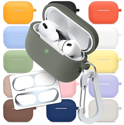 superdivision Silicone Case Cover Compatible with Apple AirPods Pro 3 (2025), 3-in-1 Accessory Kit with Anti-Dust Metal Guard Film and Carabiner Keyring, Shockproof Protective Skin (Olivedrab)