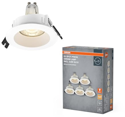 Osram Spot Set LED Einbaustrahler GU10 2,6W Weiß 85mm | Spot Set Recess GU10, Spot lights and ceiling spots, Weiß, 85 mm dia, 25000 h, 5-Pack