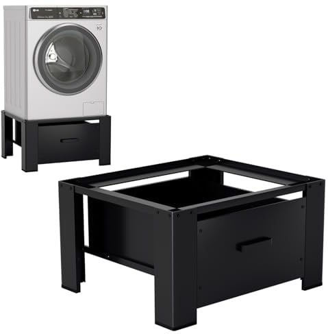 Vkechh Waschmaschinen Untergestell mit Schublade, Tragkraft 150kg,Waschmaschinen-Unterschrank Sockel,Sockel für Trockner,Kühlschrank,Waschmaschine,Schwarz