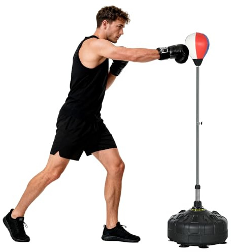 SPORTNOW Punching Ball da Terra per Adulti, Pungiball da Terra con Base Riempibile e Ventose, Altezza Regolabile, Speed Bag per Home Gym Casa e Palestra