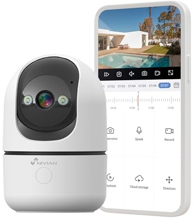 NIVIAN Überwachungskamera für den Innenbereich, 4G, Datenkarte, 3 MP, SuperHD 2K, Nachtsicht, KI-Erkennung des Menschen, automatische Überwachung, bidirektionales Audio, Bewegung 350 °
