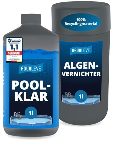 AGUALEVE® Algenschutz & Klarwasser Set Größe M | 1l Algizid Algenvernichter + 1l Poolklar | Anti-Algen Rundum-Sorglos-Paket | Made in Germany