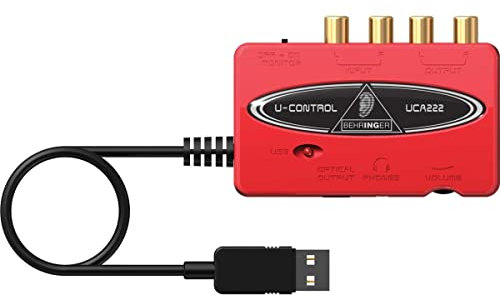 Behringer U-CONTROL UCA222 Ultra-Low Latency 2 In/2 Out USB Audio Interface with Digital Output, Compatible with PC and Mac, Red