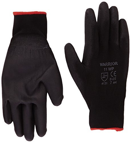 Warrior PU Coated Nylon Work Gloves,NB7/S (Size 7/Small) Black, Set of 12