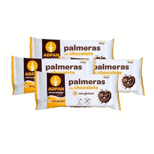 ADPAN Palmiers au Chocolat Sans Gluten et Sans Lactose | Lot de 4 x 100g | Biscuits Feuilletés Croustillants | Sans Allergènes | Idéals pour Snacks et Goûters