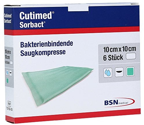 Cutimed 72162-03 Verbände, Sorbact Saugkompressen, 10 cm x 10 cm (6-er pack)