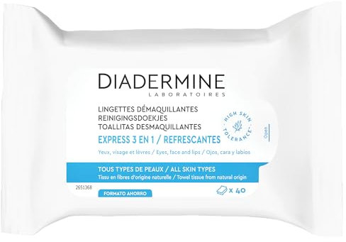 Diadermine Lingettes Démaquillantes Express 3-en-1 40 lingettes.