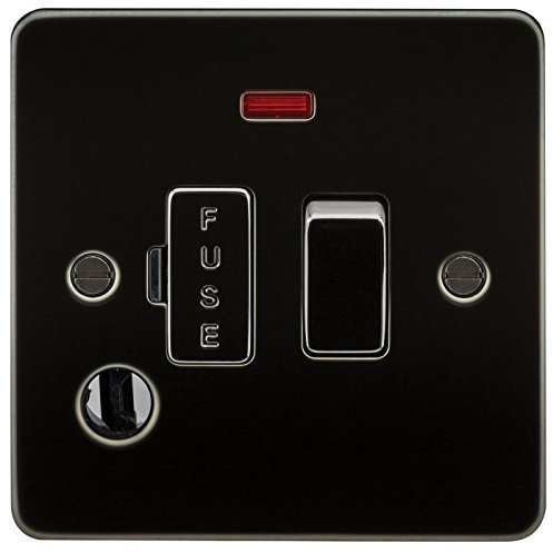 Knightsbridge FP6300FGM FPAV6300FGM Flat Plate 13A Switched Fused Spur Unit with Neon and Flex Outlet-Gunmetal, 230 V, Gun Metal