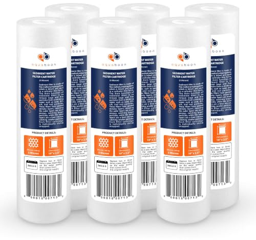 Aquaboon 5 Micron 10 x 2.5 Sediment Filter - Whole House Water Filter Replacement Compatible with Well Water Filters - P5, AP110, WHKF-GD05, 6 Pack