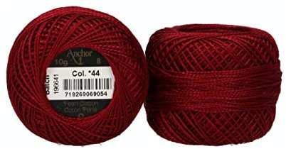 Anchor 4591008-00044 Stickgarne, 100% Baumwolle, rubinrot dunkel, Stärke 8, 82m, 16 Gramm