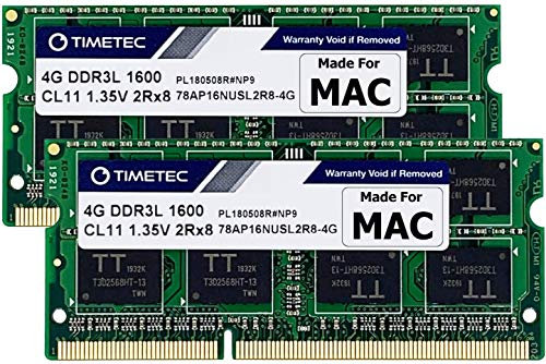 Timetec 8GB KIT (2x4GB) kompatibel für Apple DDR3L 1600MHz für Mac Book Pro (Anfang/Ende 2011, Mitte 2012), iMac (Mitte 2011, Ende 2012, Anfang/Ende 2013,2014,2015), Mac mini (2011/2012) MAC-RAM