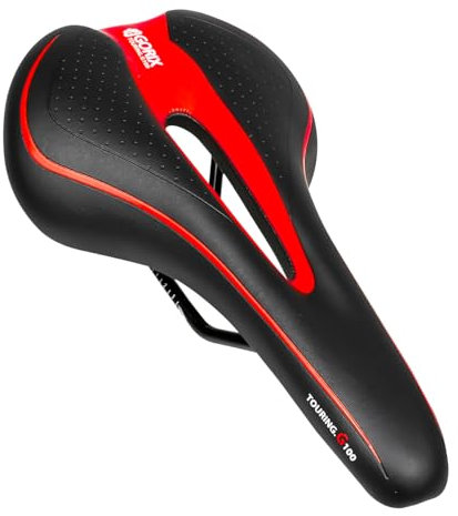 GORIX Fahrradsattel Sitz Bequemes Kissen mit Rail Mountain Road Fahrrad für Männer und Frauen (GX-C19) (Schwarz × Rot)