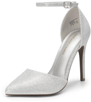 DREAM PAIRS Women's Pointed Toe Ankle Strap High Heels Pumps Dress Court Shoes Oppointed_Lacey,Size 6,Silver/Glitter,Oppointed_Lacey