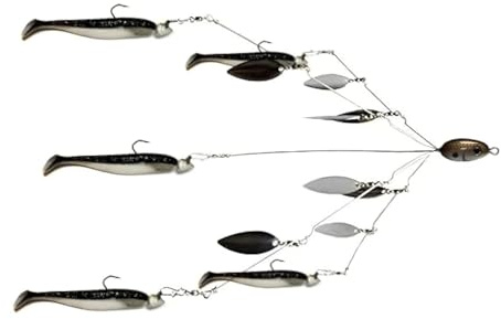 Fishing Vault Vollständig montierter 5-Armiger Schirm-Rig-Bassköder mit 8 Flügeln, inklusive Schwimmködern und Jigköpfen