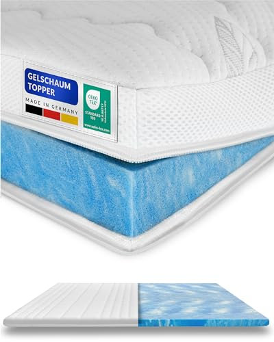 AM Qualitätsmatratzen Premium Gel Topper 140x190cm weich - Made in Germany - Gelschaum Topper 140x190 mit Lyocell Bezug & Antirutsch Funktion - Memory Foam Matratzentopper 140x190 extra hoch