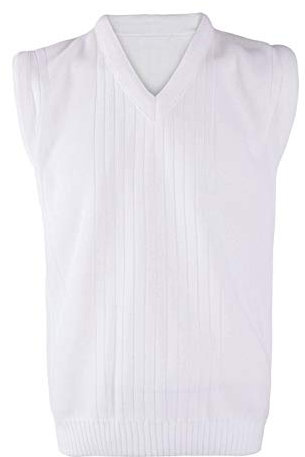 DIGITAL SPOT Mens Bowling White Knitted Ribbed Sweater Adult Sleeveless V Neck Lawn Bowl Top White X-Large