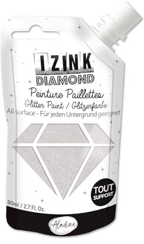 Aladine - Izink Diamond bianco perlato 80 ml - Vernice glitterata - Per qualsiasi supporto: carta, tessuto, cemento, metallo, legno - fai da te e hobby creativi - Decorazione lucida - bianco lucido