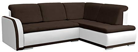 mb-moebel Ecksofa Sofa Eckcouch Couch mit Schlaffunktion und Bettkasten Ottomane L-Form Schlafsofa Bettsofa Polstergarnitur - VERO II (Ecksofa Rechts, Braun + Weiß)