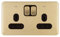 Schneider Electric Lisse Screwless Deco - Switched Double Power Socket, Double Pole, with Neon Indicator, 13A, GGBL3021DBSB, Satin Brass with Black Insert