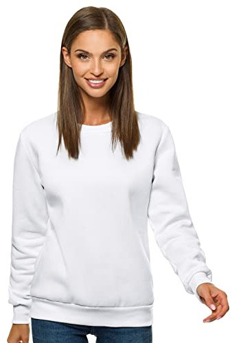OZONEE Damen Sweatshirt Pullover Langarm Farbvarianten Oversized Langarmshirt Pulli ohne Kapuze Baumwolle Baumwollmischung Classic Basic Rundhals-Ausschnitt Sport JS/W01Z WEIẞ M