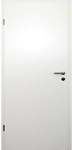 HORI® Zimmertür Komplettset I CPL Weißlack I Zarge und Türdrücker I Röhrenspanmittellage I ohne Lichtausschnitt I Buntbartschloss I DIN Rechts I Breite: 860 I Wandstärke: 80 mm