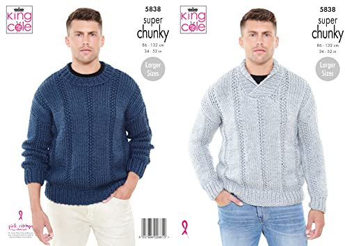 King Cole 5838 Knitting Pattern Mens Round Neck and Collared Sweaters in Big Value Super Chunky