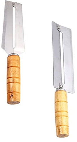 Lurrose Fruchtschäler Ananas Peeling Messer: 2 Stücke Edelstahl Cane Peeler Obst Peel Messer Holzgriff Frucht Paring Messer Werkzeug 26 cm 22 cm