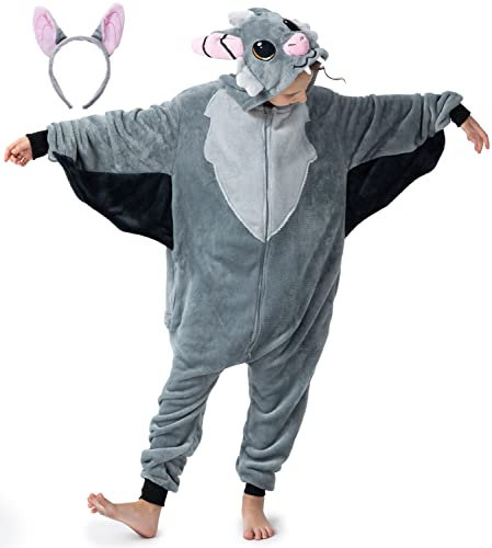 corimori Flauschiges Fledermaus-Kostüm für Kinder mit Haarreif | Halloween Fasching Kostüm Onesie für Mädchen, Jungen | Körpergröße 110-130cm