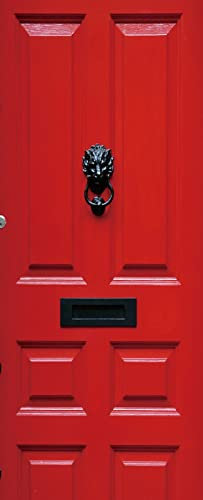 A.Monamour Adesivo Porta Autoadesiva 3D Una Porta D'Ingresso Rossa Di Una Casa Di Città Londinese Vinile PVC Adesivi per Porte Interne Pellicola Adesiva Poster Sticker Murale Parete Carta da Parati