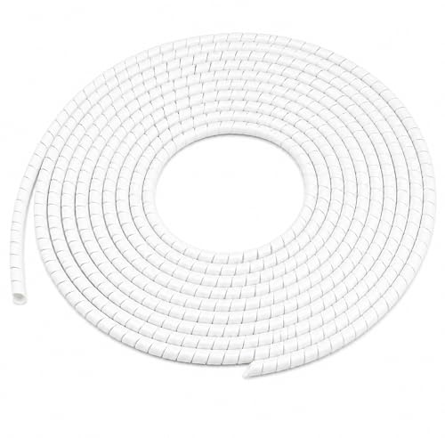 On1shelf® 6mm White Spiral Cable Wrap, Flexible Cable Tidy Tube for Wire Management, Cable Protector Sleeve for TV, PC, Desk, Office, Home, Workshop and Network Leads, 5m