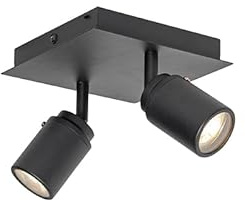 Qazqa - Modern Moderner BadSpot I Spotlight I Deckenspot I Deckenstrahler I Strahler I Lampe I Leuchte schwarz quadratisch 2-flammig-flammig IP44 - Ducha - Stahl Quadratisch - LED geeignet GU10