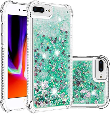 KBIKO-zxl Compatible with iPhone 6s Plus Case Clear Liquid Glitter Soft TPU Bumper Cover Shockproof Anti-Slip Girly Woman Protective Phone Case for iPhone 6 Plus / 8 Plus.Green YBL