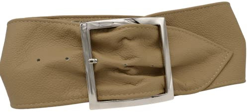 AnnaMatoni Damen Hüftgürtel in Premium Nappa Leder Feinporig mit Metall Dorn Schließe in Silber 8cm breit sehr weiches echt Leder Damen Ledergürtel (Creme 130, TW80-95cm Gesamtlänge)