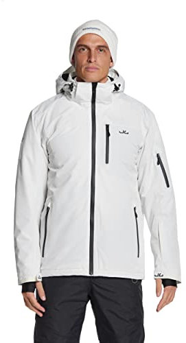 Jeff Green Herren Atmungsaktive wasserdichte Winter Ski Snowboard Jacke Bergen 12.000mm Wassersäule und Abnehmbare Kapuze, Größe:XXL, Farbe:Snow