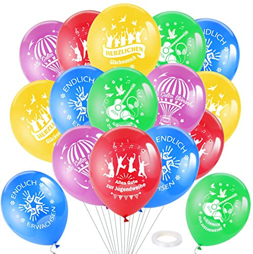 DPKOW 25pcs Alles Gute zur Jugendweihe Luftballons für Jungen Mädchen Jugendweihe Dekorationen, Bunt Latexballons für Endlich Erwachsen Deko Herzlichen Glückwunsch zur Jugendweihe Luftballons