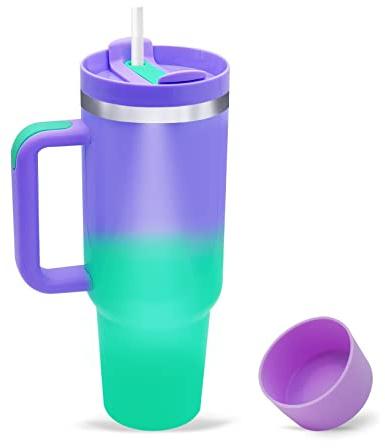 nailastro 40 oz Tumbler with Handle and Straw Lid, Insulated Stainless Steel Double Wall Vacuum Travel Mug with Silicone Boot, Leak-proof Large Capacity Car Cup,Cupholder Friendly, Keeps Cold or Hot