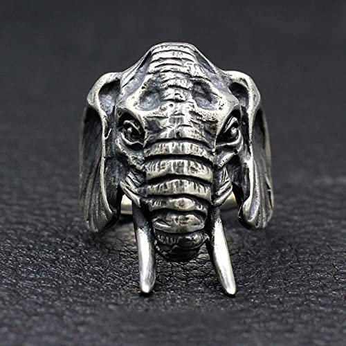 XJruixi Unique Stainless Steel Elephant Ring Biker Men's Ring Animal Elephant Head Ring for Men Punk Fashion Jewelry Gift