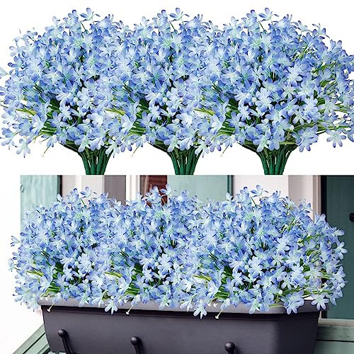 LOMOHOO 8 Bündel Künstliche Narzissen Blumen Outdoor Künstliche Blumen UV-beständig Gefälschte Blumen Kunstblumen Sträucher für Innen Außen Garten Veranda Fenster Box Home Office Hochzeit Dekor (Blau)