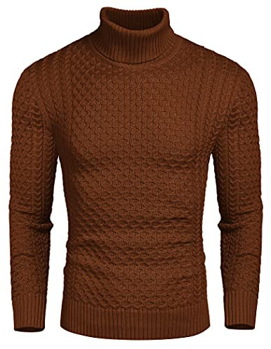 COOFANDY Rollkragenpullover Herren Pullover Strickpullover Turtleneck Longsleeve Sweater Winter Pullover Rolli Herren Langarm Rollkragen Pulli Winter Warm Oberteile Rote Bronze L