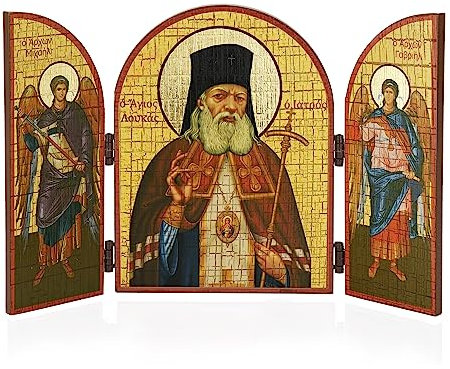 NKlaus Heiliger Lukas chirurg Ikone Triptychon Holz 25x16cm Christlich 13881