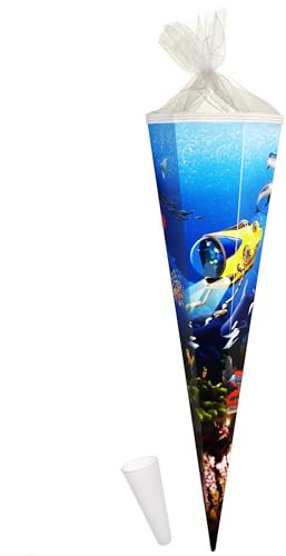 alles-meine.de GmbH Schultüte - Unterwasser - Fische & U-Boot - Tauchboot - 85 cm - eckig - Tüllabschluß - Zuckertüte - mit/ohne Kunststoff Spitze - kompatibel mit goldbuch..