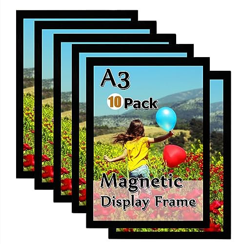 Gocoffun A3 Magnetic Sign Holder, 10 Pack Self Adhesive Magnetic Display Frame, Magnetic Photo Frame for Home, School, Store, Notice,Pictrue Display Frame (Black)