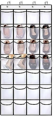 Wisebom Organizador de Zapatos Colgante para Colgar, 24 Bolsillos Almacenamiento Zapatero de Puerta con Ganchos, 24 Bolsillos Organizador de Zapatos Colgante para Zapatos Calcetine