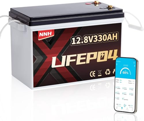 NNH Lifepo4 330AH 12V Batterie mit Bluetooth,Verbesserte Lithium Batterie 12V 300AH mit 200A BMS,Unterstützt 2C Entladung,8000 Zyklen Deep Cycle,Perfekt für Wohnmobil,Wohnwagen,Solar